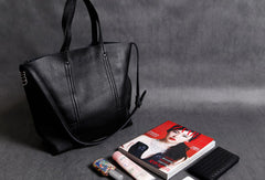Handmade Leather black tote bag for women leather shoulder bag handbag