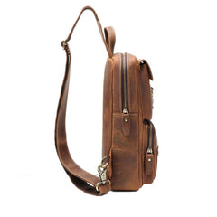 Brown Leather Men's Sling Bag Brown Sling Pack Chest Bags One Shoulder Backpack For Men