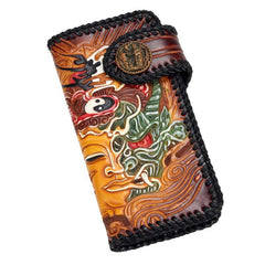 Handmade Leather Buddha&Demon Mens Biker Chain Wallet Cool Leather Wallets With Chain Wallets for Men