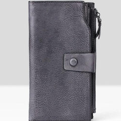 Handmade Leather Mens Cool Long Leather Wallet Wristlet Clutch Wallet for Men