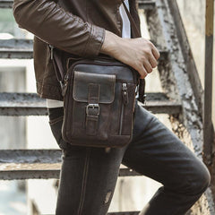 Fashion Brown Leather Mens Small Vertical Side Bag Messenger Bag Tablet Bag For Men