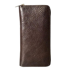 Genuine Leather Mens Cool Long Leather Phone Wallet Zipper Clutch Wallet for Men