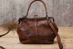 Handmade Genuine Bag Vintage Frame Leather Handbag Shoulder Bag Crossbody Bag Women Leather Purse - EverHandmade