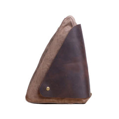 Mens Waxed Canvas Leather Triangular Side Messenger Bag Canvas Courier Bags for Men