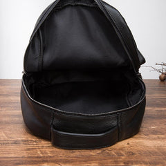 Black Mens Leather College Backpack Laptop Backpack Black Travel Backpack for Men