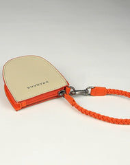 Womens Beige&Orange Leather Coin Zip Wallet with Leather Chain Leather Zip Wristlet Purse for Ladies