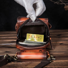 Cool Brown Leather Men's Cell Phone Holster Small Side Bag Mini Messenger Bag For Men