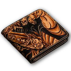 Handmade Leather Chinese Black&White Tooled Small Wallet Mens billfold Wallet Cool Leather Wallet for Men