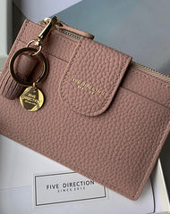 Cute Women Dark Blue Leather Slim Keychain with Card Wallet Card Holder Wallet Change Wallet For Women