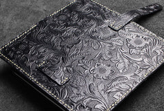 Handmade long leather wallet floral leather clutch wallet for women men zip - EverHandmade