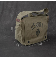 Canvas Leather Mens Large Brown Side Bag 14'' Army Green Messenger Bag Postman Bag For Men