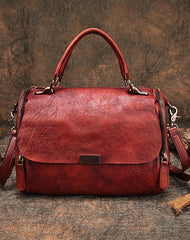 Black Gray Vintage Womens Leather Handbag Purse - Back View