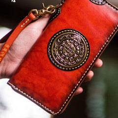 Handmade Leather Tibetan Mens Chain Biker Wallets Cool Leather Wallets Long Wallets for Men