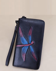 Dragonfly Coffee Leather Wristlet Wallets Womens Zip Around Wallet Ladies Zipper Clutch Wallets for Women