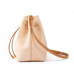 Cute Handmade Leather Womens Bucket Shoulder Bag Barrel Crossbody Purse for Women