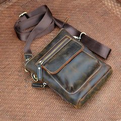 Vintage Brown Leather Men's Small Waist Bag Belt Pouch Belt Bag Small Messenger Bag For Men