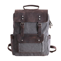 Dark Gray Waxed Canvas Mens Large 15'' Laptop Backpack College Backpack Hiking Backpack for Men