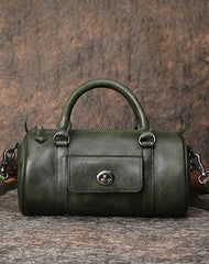 Coffee Leather Womens Barrel Handbag Handmade Barrel Handbag Crossbody Purse for Ladies