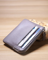 Slim Women Pink Leather Card Wallet Minimalist Zip Billfold Card Holder Wallet Coin Wallet For Women