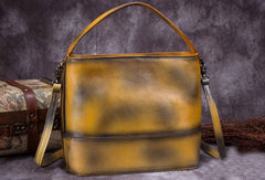 Genuine Leather Bucket Bag Vintage Handbag Bag Shoulder Bag Crossbody Bag Purse Clutch For Women - EverHandmade