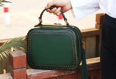 Genuine Leather handbag rivet bag tassels shoulder bag for women leather bag - EverHandmade