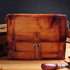 Handmade Vintage Brown Leather Mens Messenger Bag Shoulder Bag for Men
