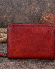 Small Red Leather Bifold Wallet Vintage Billfold - Front View
