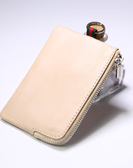 Slim Women Green Leather Zip Wallet with Keychains Billfold Minimalist Coin Wallet Small Zip Change Wallet For Women