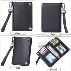 Black Small MENS LEATHER Bifold Wallet SLIM ZIPPER CLUTCH WRISTLET Brown Wallet FOR MEN