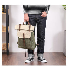 Waxed Canvas Mens Womens 15‘’ Computer Backpack Green School Backpack Hiking Backpack for Men