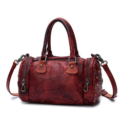Vintage Purple Leather Womens Boston Handbag Shoulder Boston Purse For Women