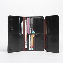Fashion Leather Men's Trifold Long Wallet Black Gray Long Wallet For Men
