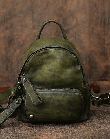 Classic Green Leather Rucksack Womens Compact Leather Backpack Ladies Backpack Purses