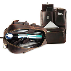 Large Brown Leather Mens Briefcase 15inch Laptop Backpack Work Bag Travel Bag For Men