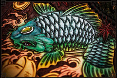 Handmade Leather Tooled Carp Mens Biker Chain Wallet Cool Leather Wallet Long Chain Wallets for Men