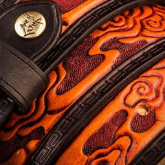 Handmade Leather Tooled Chinese Dragon Mens Belt Custom Cool Leather Men Belts for Men
