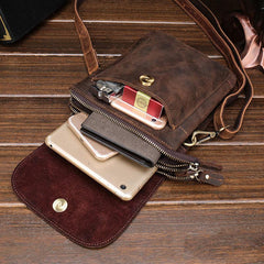 Cool Dark Brown Leather Mens Belt Pouch Small Side Bag Waist Belt Bag For Men