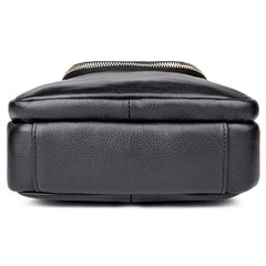 Black Leather 8 inches Small Side Bag Vertical Courier Bag Messenger Bag For Men
