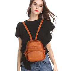 Vintage Leather Brown Womens Backpack Travel Backpack Red School Backpack for Women