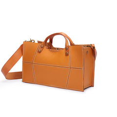 Brown Womens Handmade Leather Box Handbag Tote Brown Shoulder Bag Crossbody Purse For Women