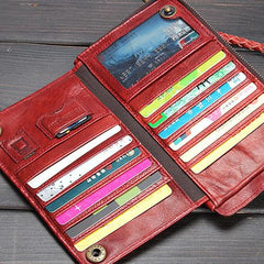 Handmade Mens Cool Long Leather Chain Wallet Cards Biker Trucker Wristlet Wallet