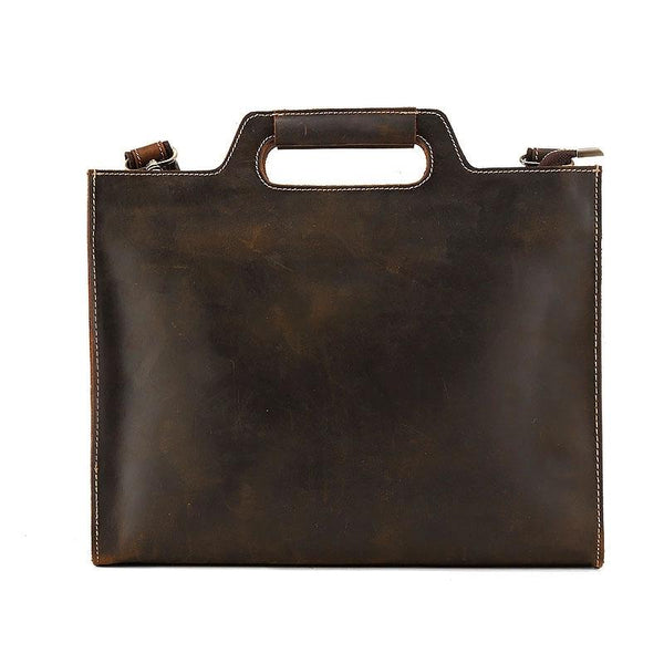 Vintage Leather Men Work 11inch Briefcase Handbag Shoulder Bags Work Bag For Men