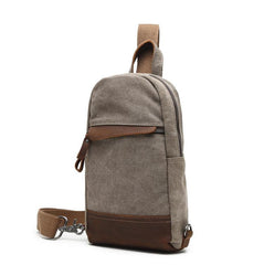 Cool Canvas Leather Mens Sling Bag Chest Bag Gray One Shoulder Backpack for Men