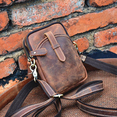 Vintage Brown Leather Men's Cell Phone Holsters Brown Waist Belt Pouch Mini Side Bag For Men