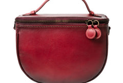 Handmade Genuine Leather Round Handbag Bag Crossbody Bag Shoulder Bag Purse For Women - EverHandmade