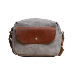Cool Mens Canvas Leather Side Bag Gray Courier Bag Messenger Bag for Men