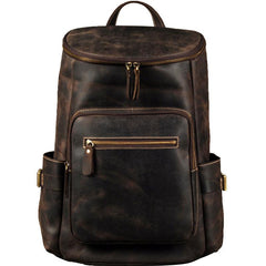 Leather Mens Cool Backpack Large Coffee Travel Backpack School Backpack for men