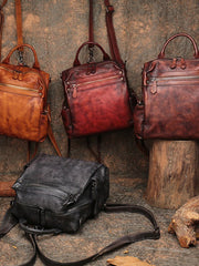 Vintage Coffee Leather Rucksack Womens School Backpack Ladies Leather Backpack Purses