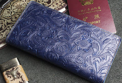 Handmade long leather wallet floral passport leather clutch wallet for women men zip - EverHandmade