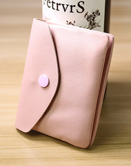 Cute Women Pink Leather Mini Billfold Wallet Handmade Coin Wallets Slim Change Wallets For Women